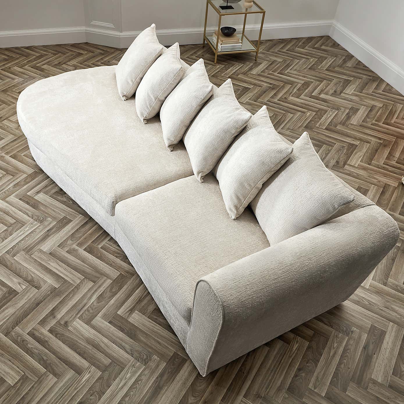 Blake Curved Arm Scatter Back Soft Texture Chenille Corner Chaise