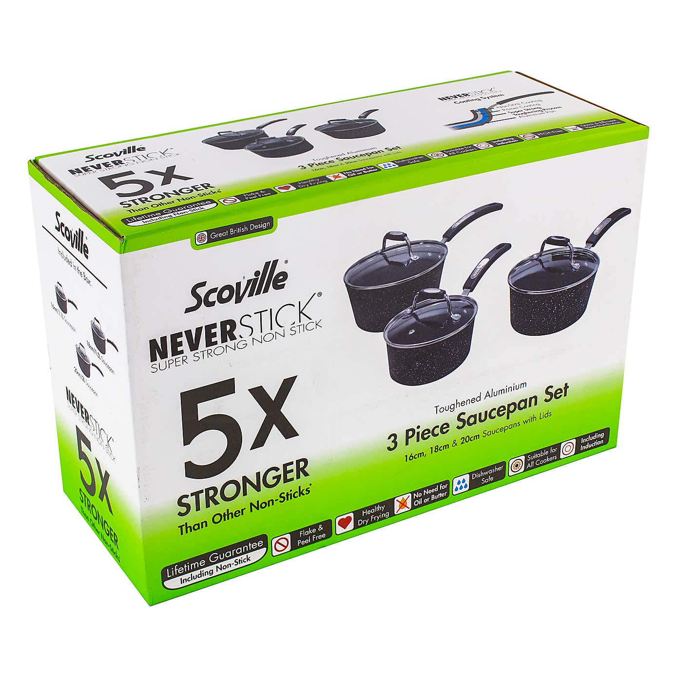 Scoville Neverstick Non-stick Aluminium 3 Piece Saucepan Set