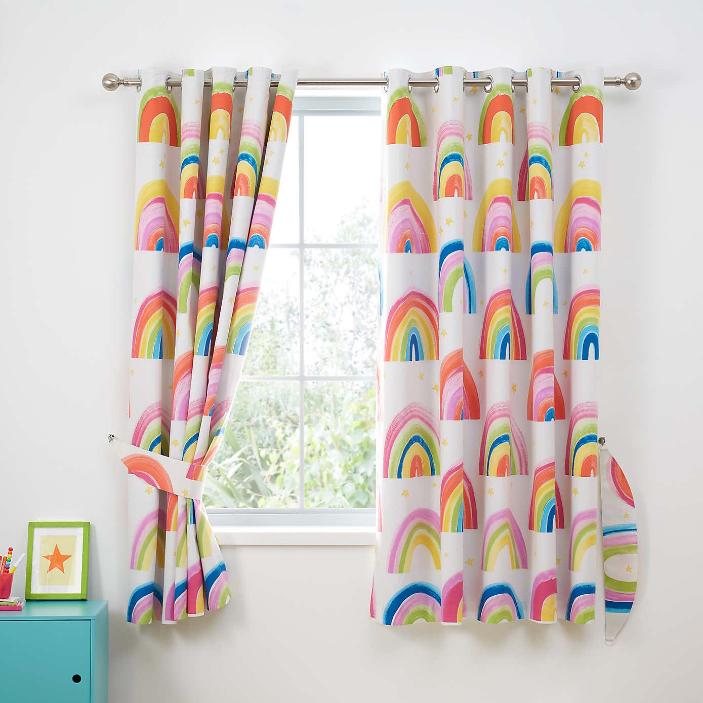 Watercolour Rainbow Blackout Eyelet Curtains