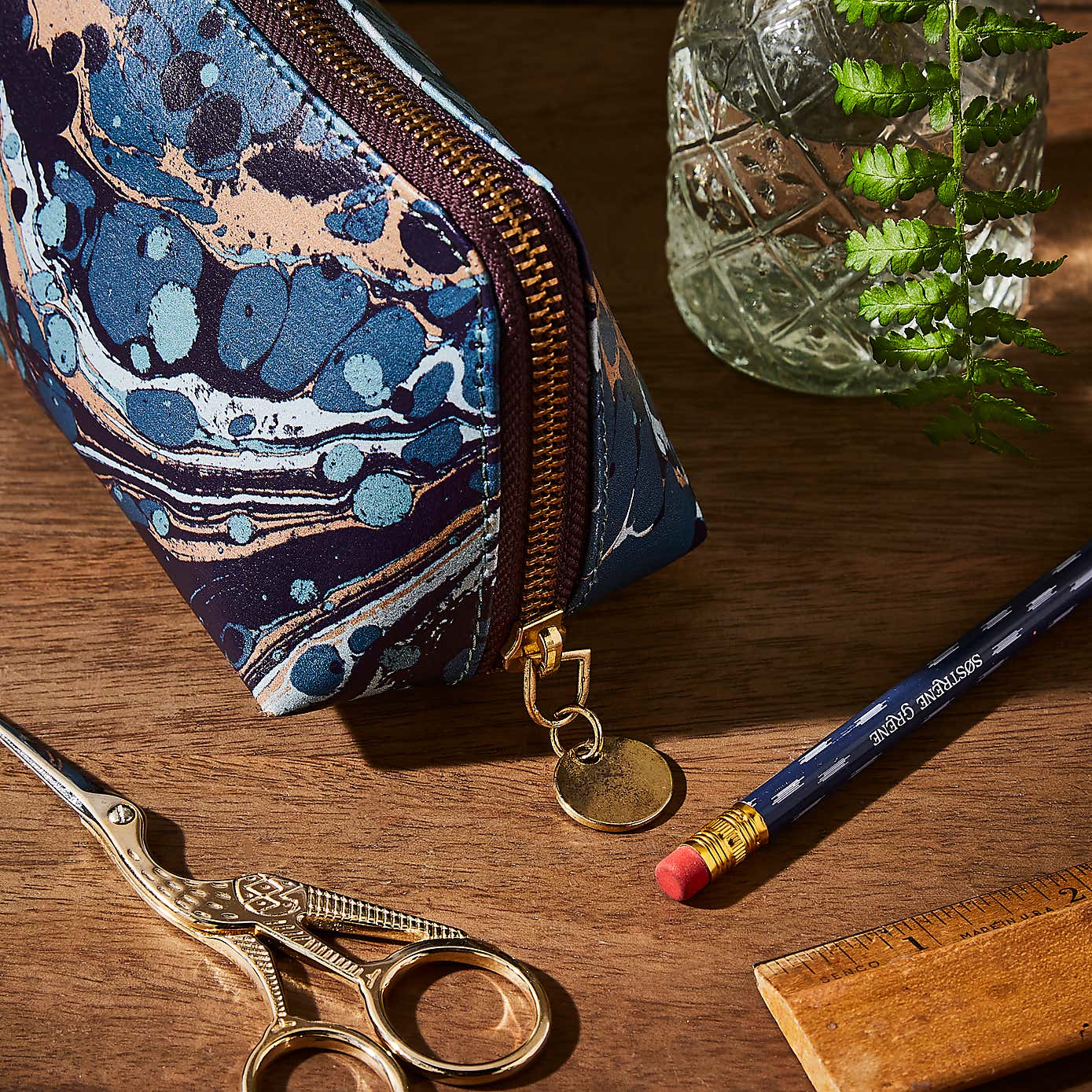 Recycled Leather Marble Pencil Case