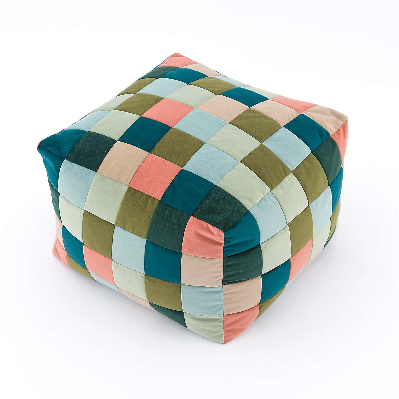 Eliza Blue Patchwork Cube Pouffe