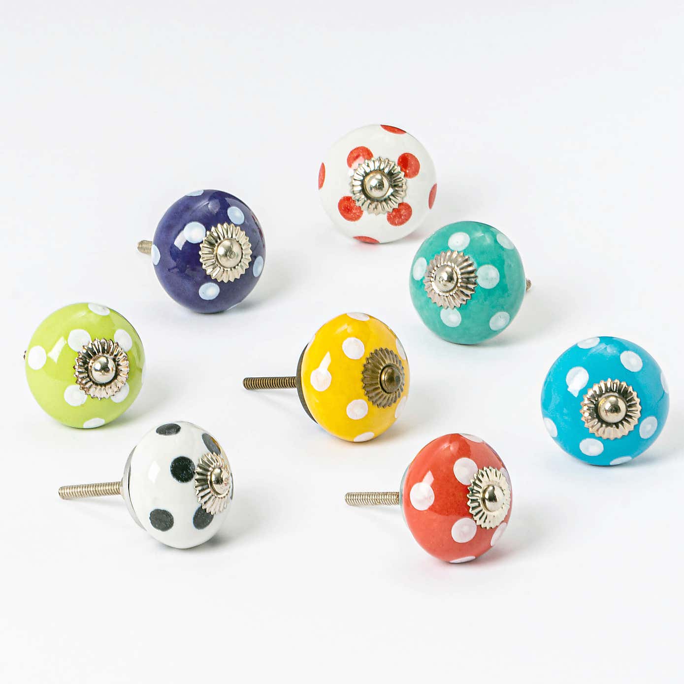 Pack of 6 Nicola Spring Spotted Round Drawer Knobs