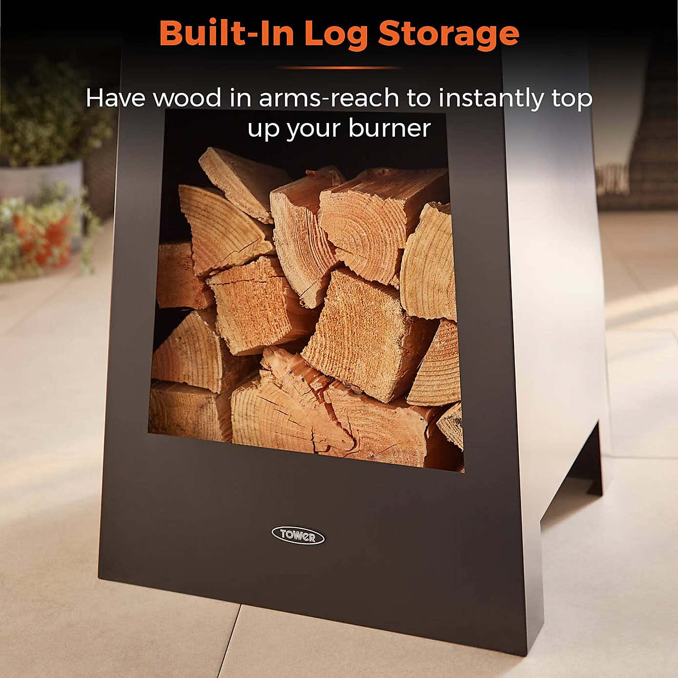 Tower Obelisk Log Burner, Black Steel