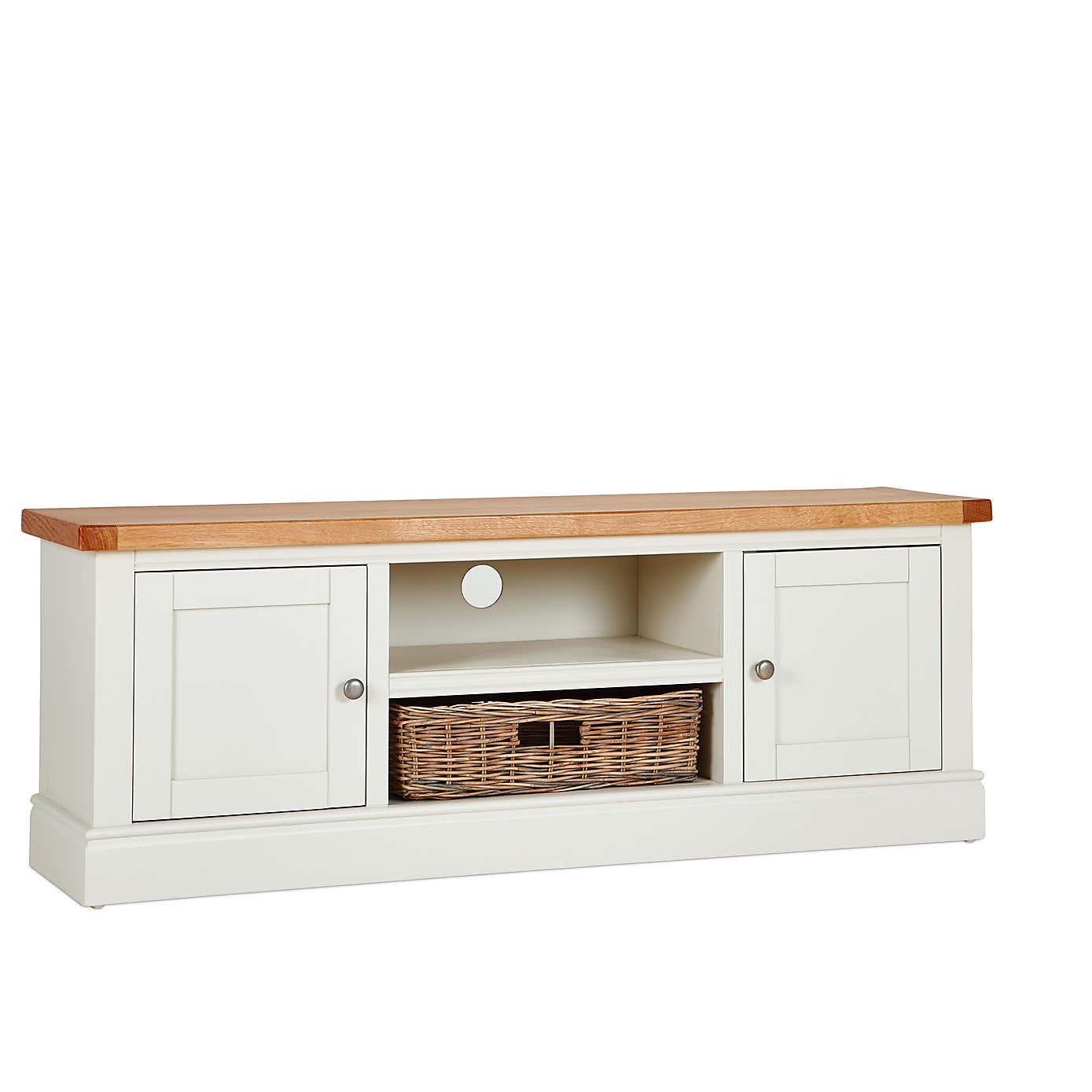 Compton Ivory Wide TV Stand with Baskets