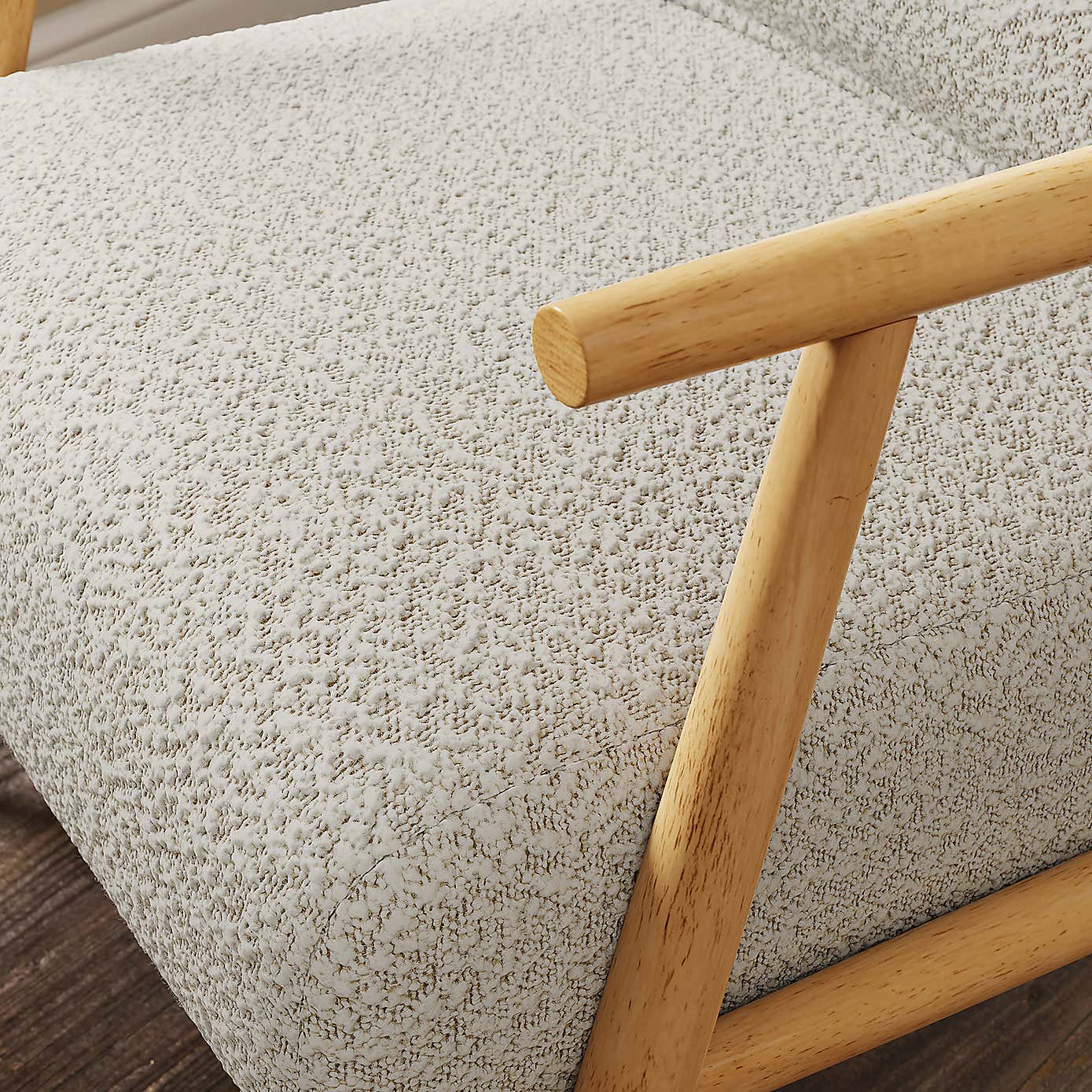 Alpine Spindle Boucle Wooden Arm Accent Chair