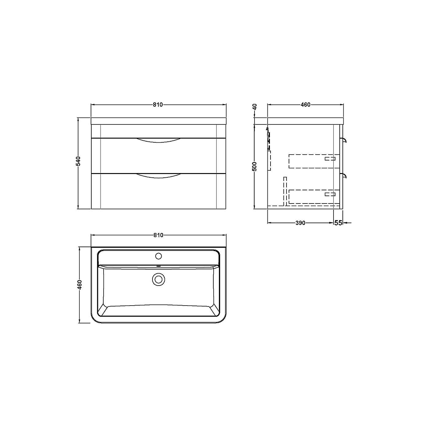 Parade Wall Mounted Vanity Unit with Ceramic Basin