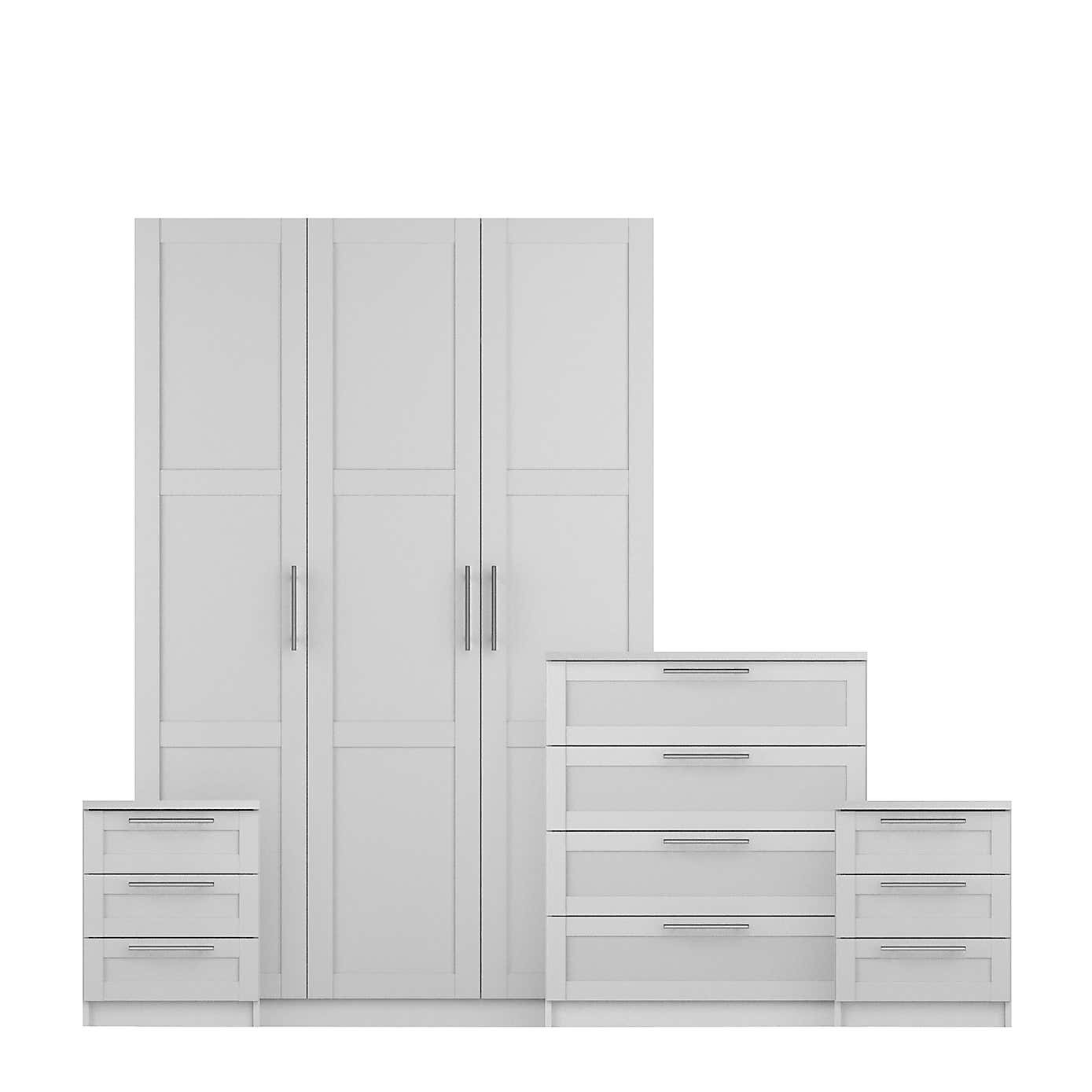 Sudbury Framed 4 Piece Triple Wardrobe Bedroom Furniture Set