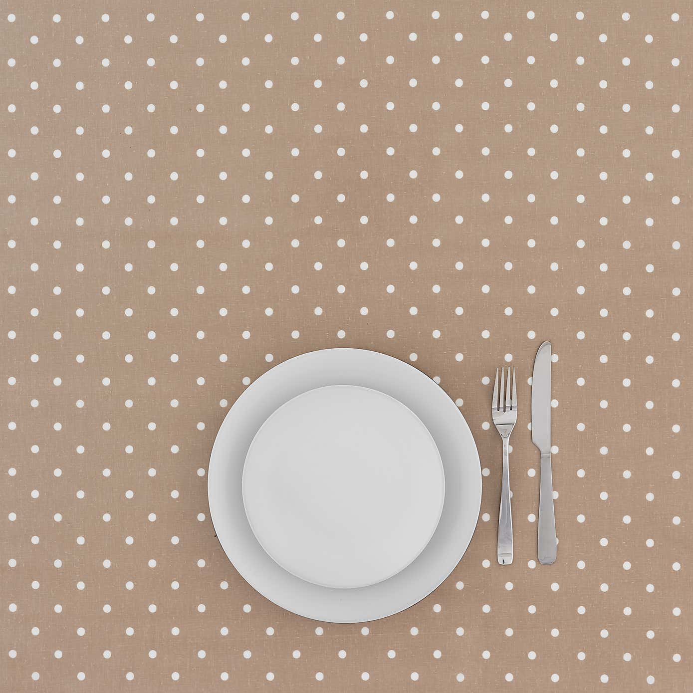 By the Metre Polka Dot PVC Taupe with Antibac