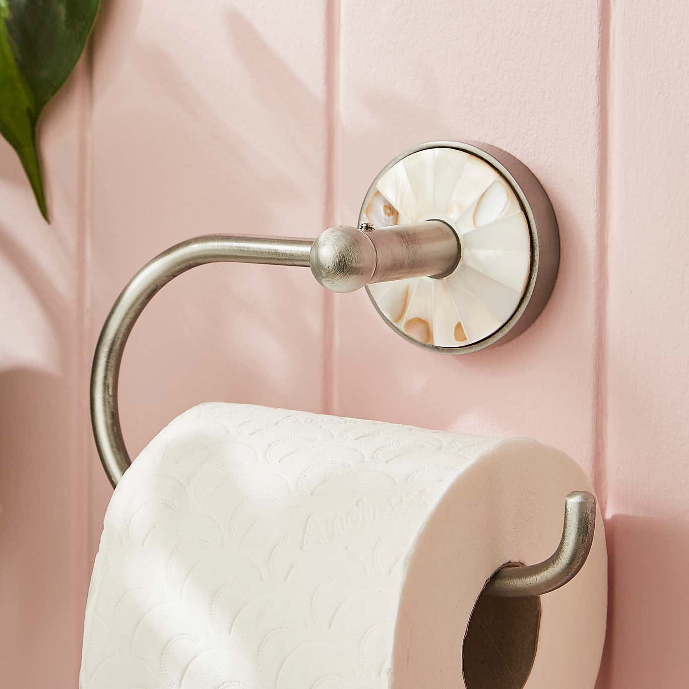 Mother of Pearl Brushed Chrome Toilet Roll Holder