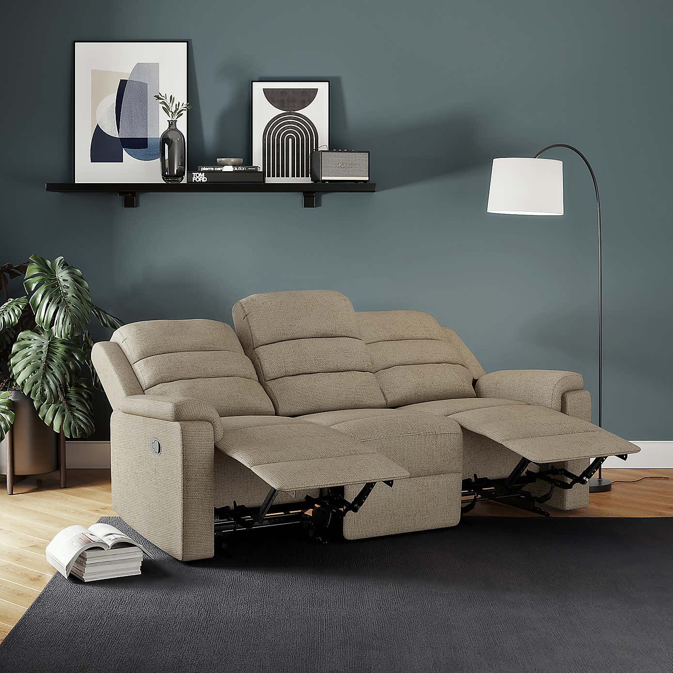 Taylor Chunky Chenille Manual Recliner 3 Seater Sofa, Dark Natural