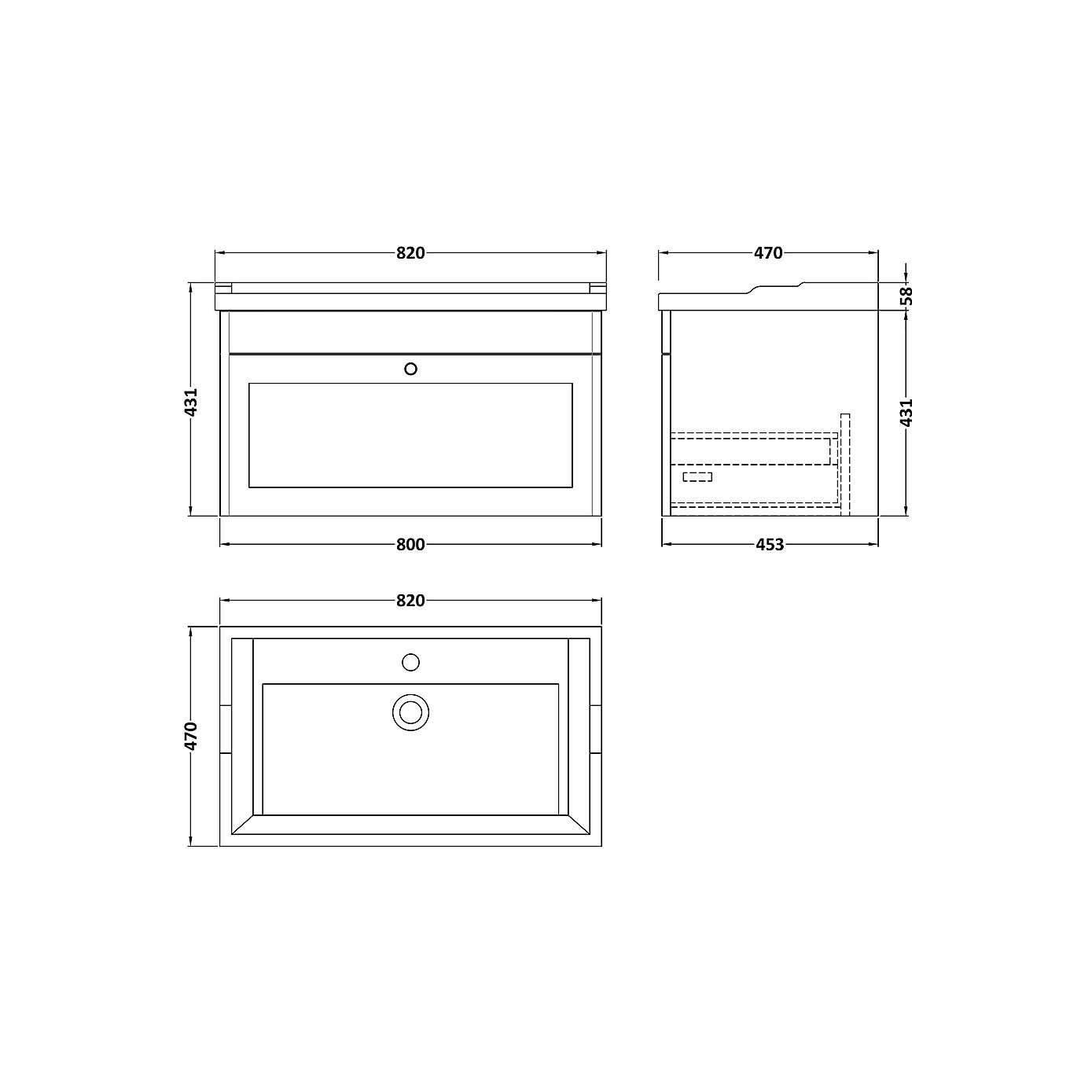 Classique Wall Mounted 1 Drawer Vanity Unit with Ceramic Basin
