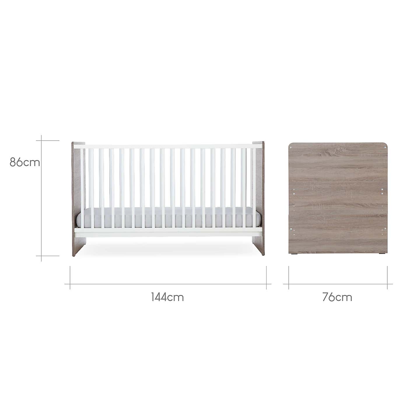 CuddleCo Enzo Cot Bed, Oak & White