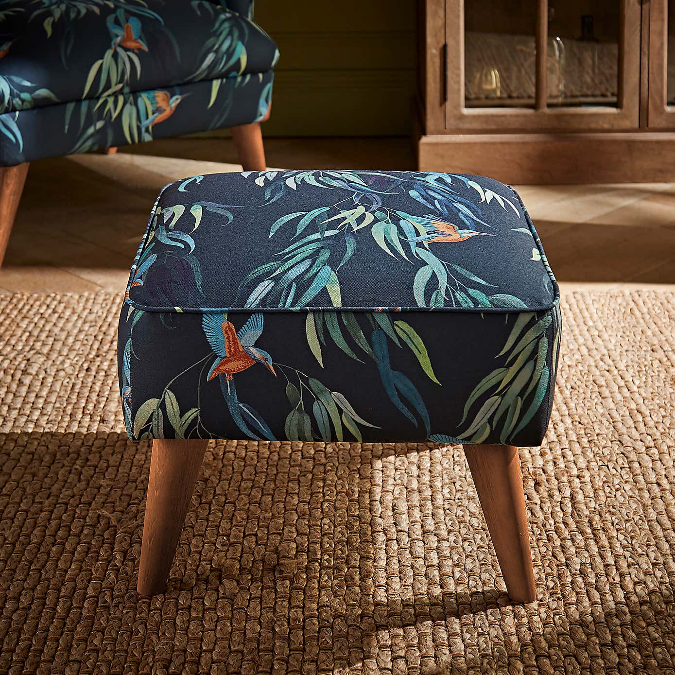 Marlow Footstool Kingfisher Print