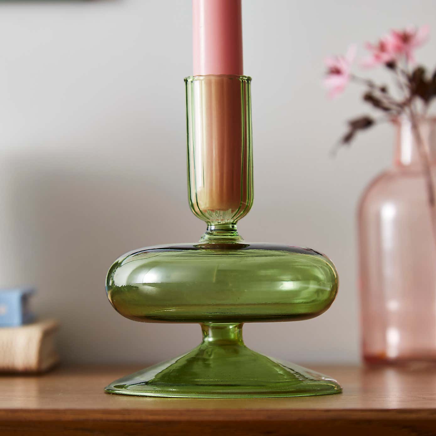 Squat Glass Taper Candlestick Holder