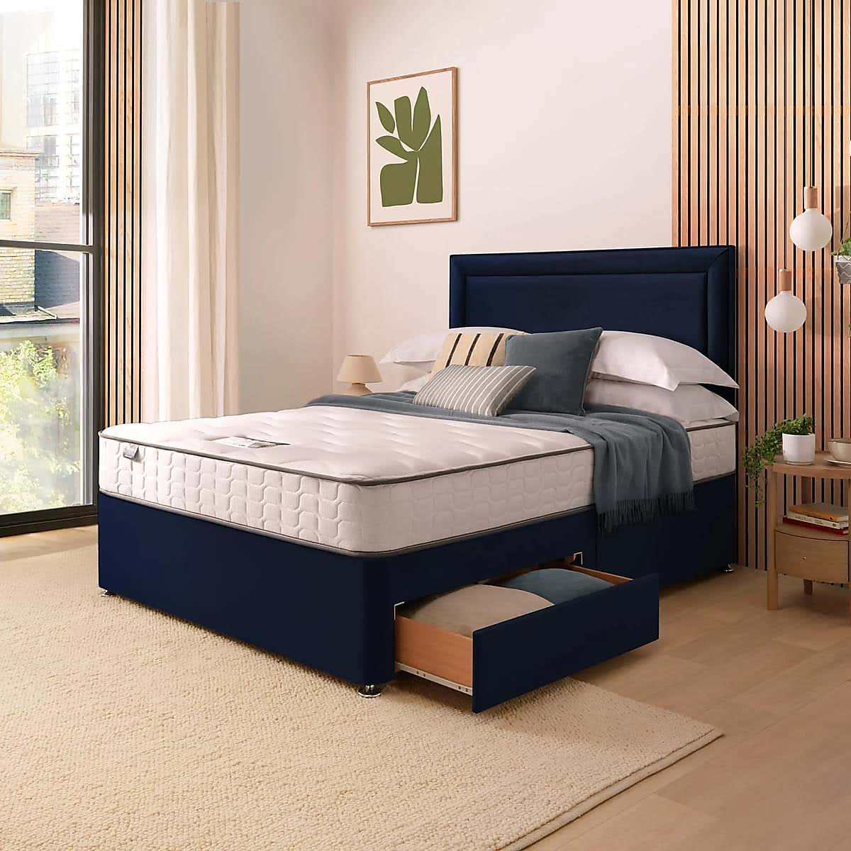 Silentnight 2 Drawer Divan Bed With Velvet Malvern Headboard