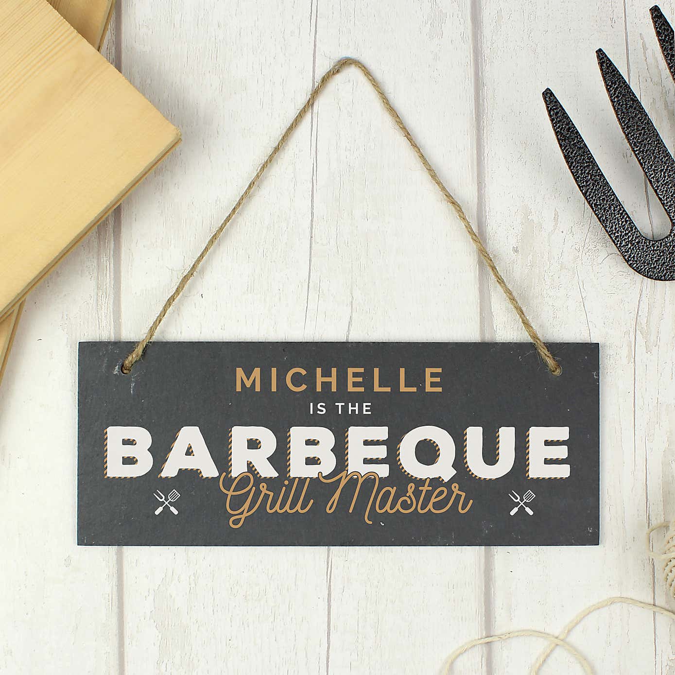 Personalised Barbeque Grill Master Printed Hanging Slate Plaque