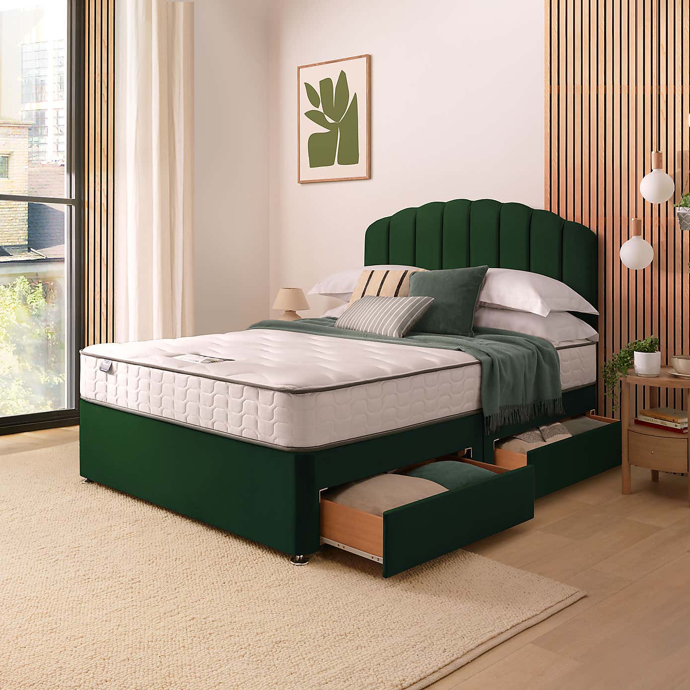 Silentnight 2 Drawer Divan Bed With Velvet Merlin Headboard