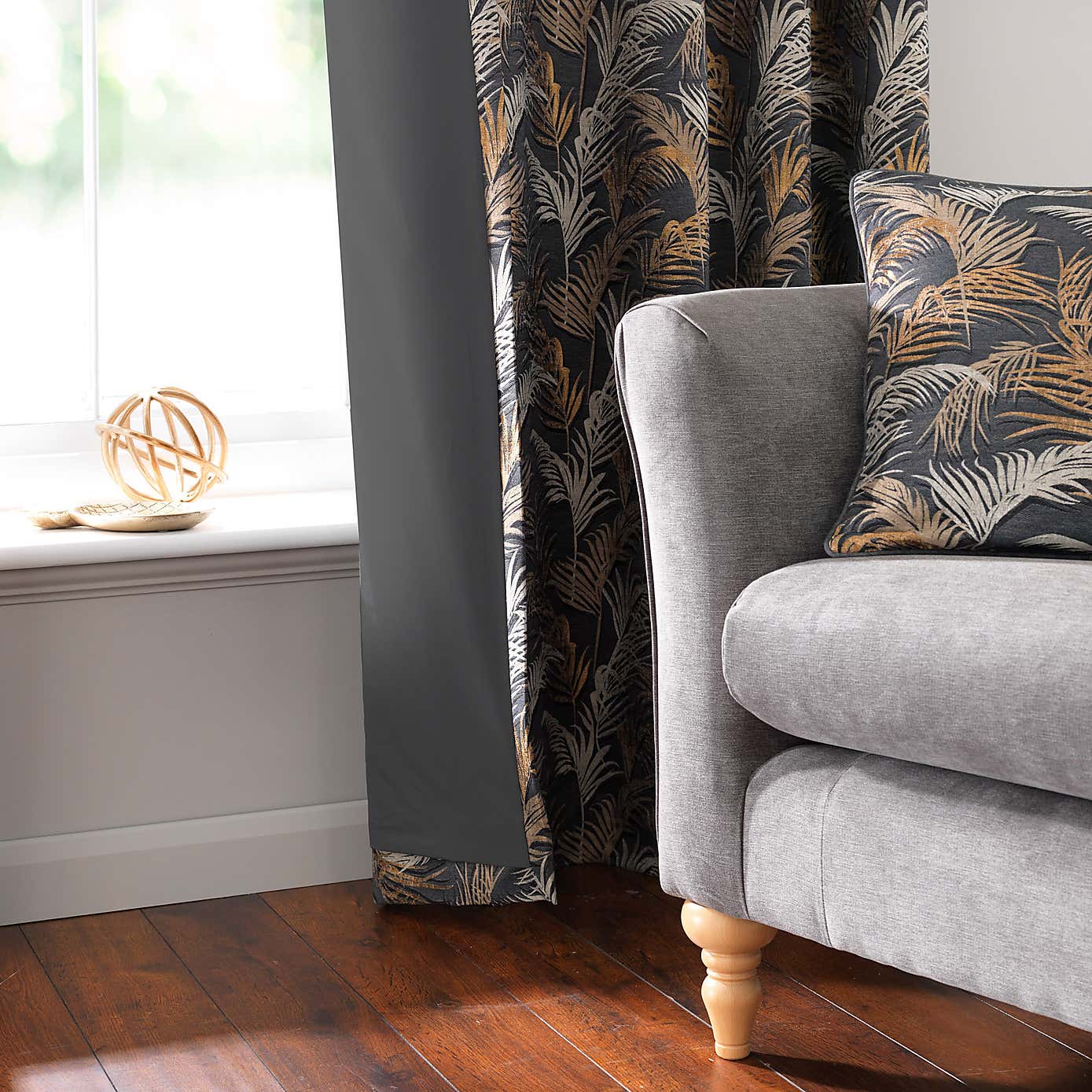 Palm Charcoal Eyelet Curtains