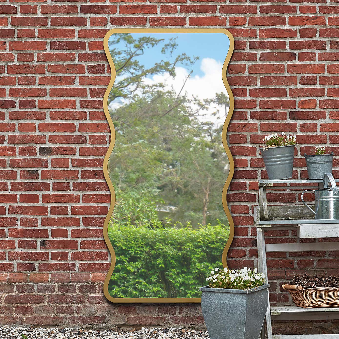 The Fluctus Rectangular Wavy Framed Outdoor Garden Wall Mirror