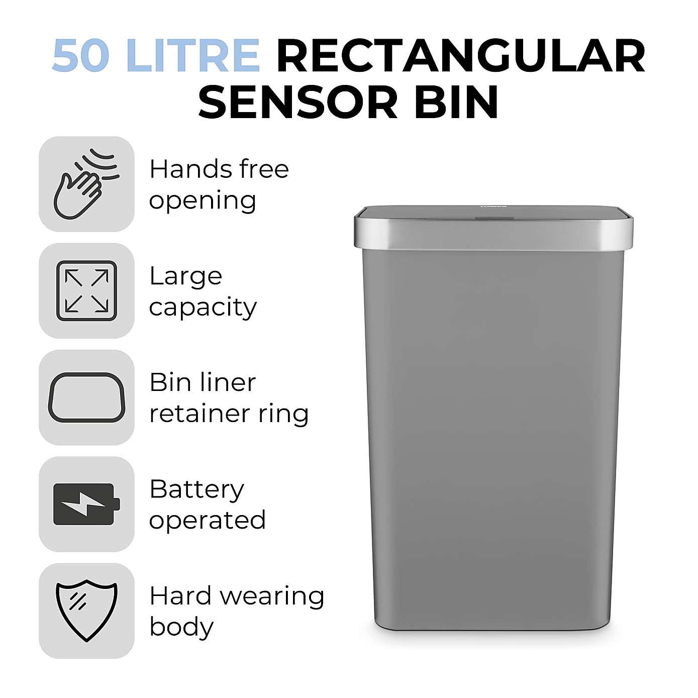 Tower 50L Rectangular Sensor Bin