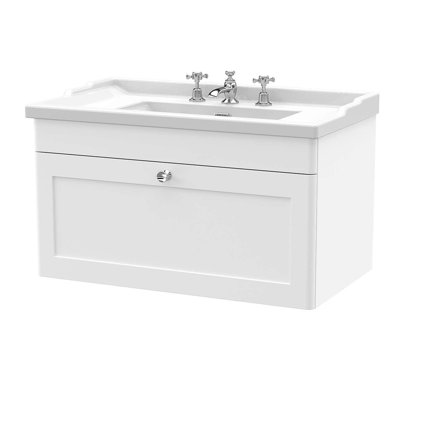 Classique Wall Mounted 1 Drawer Vanity Unit with Ceramic Basin