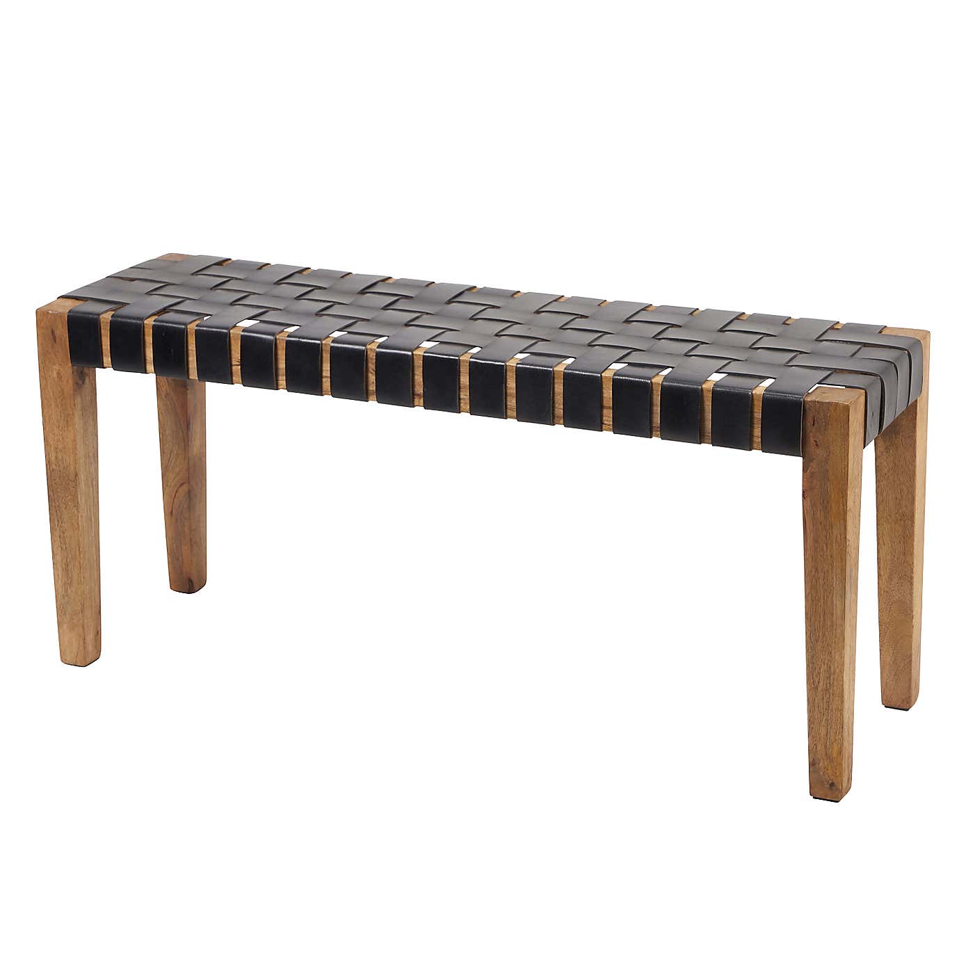 Pacific Claudio Leather Bench and Stools Set, Mango Wood
