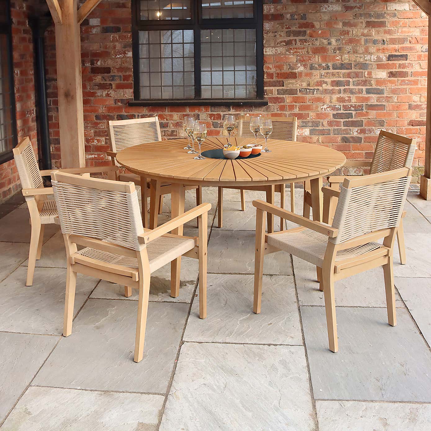 A.Mir Roma 6 Seater Outdoor Stacking Set with Black Granite Insert