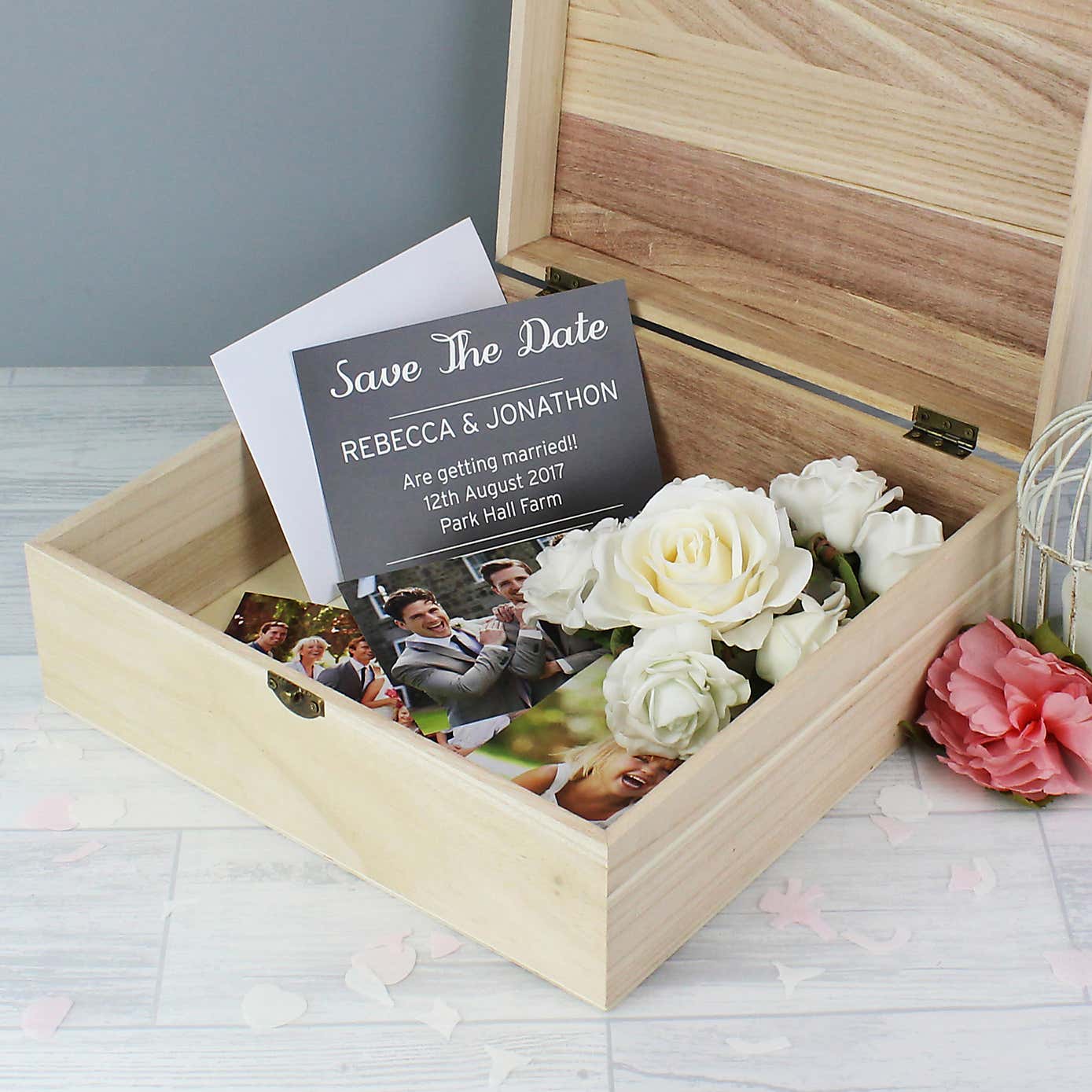 Personalised Any Role Floral Watercolour Wedding Large Wooden Keepsake Box