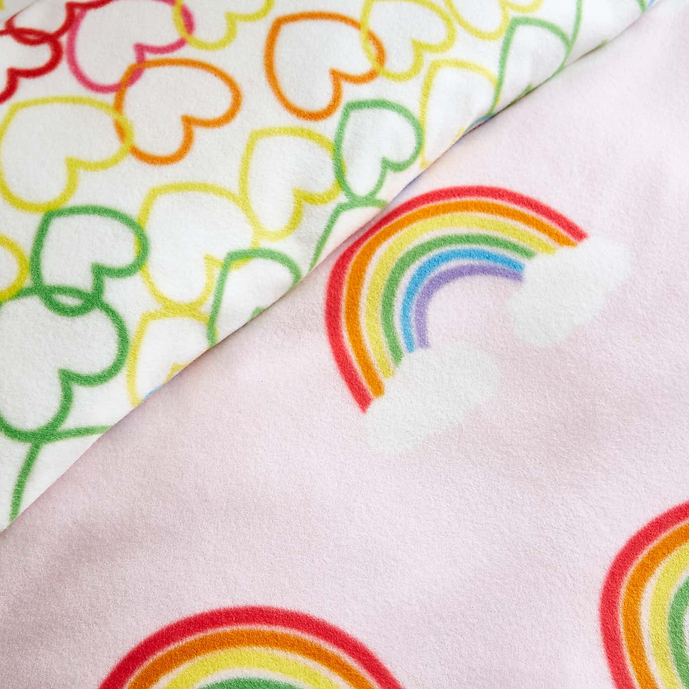Catherine Lansfield Rainbow Hearts Cosy Fleece Reversible Duvet Cover & Pillowcase Set
