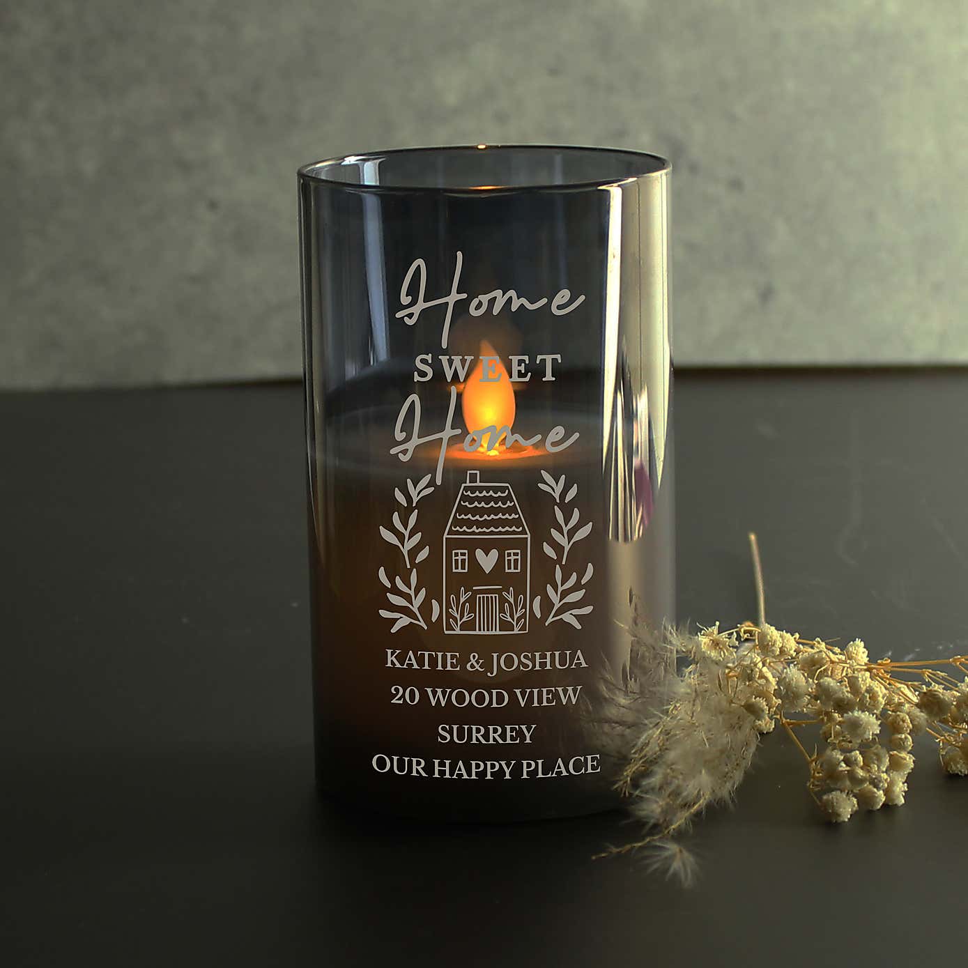Personalised Home Smoked Glass LED Candle
