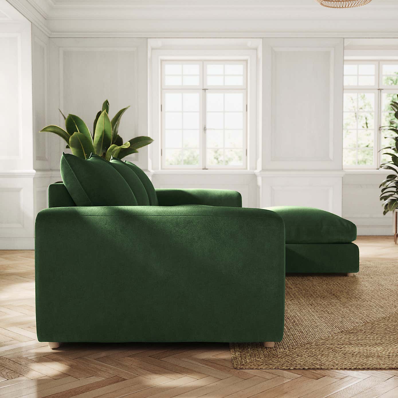 Full Circle Austin Cosy Velvet Right Hand Facing Corner Chaise, Bottle Green