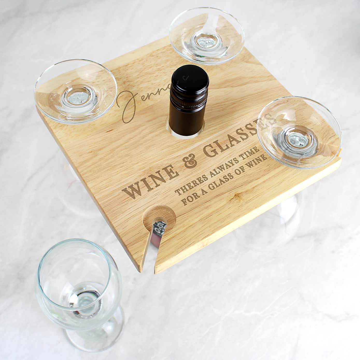 Personalised Wooden Four Wine Glasses and Bottle Holder