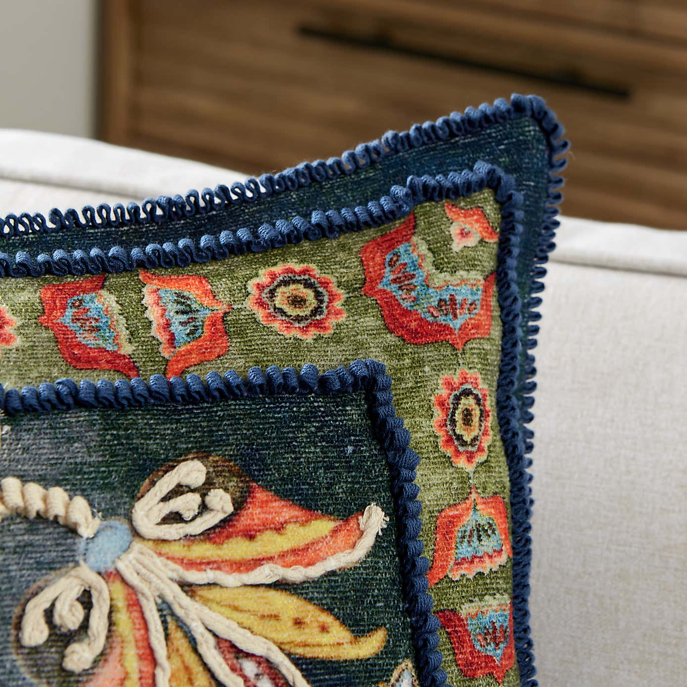 Embroidered Vase Cushion