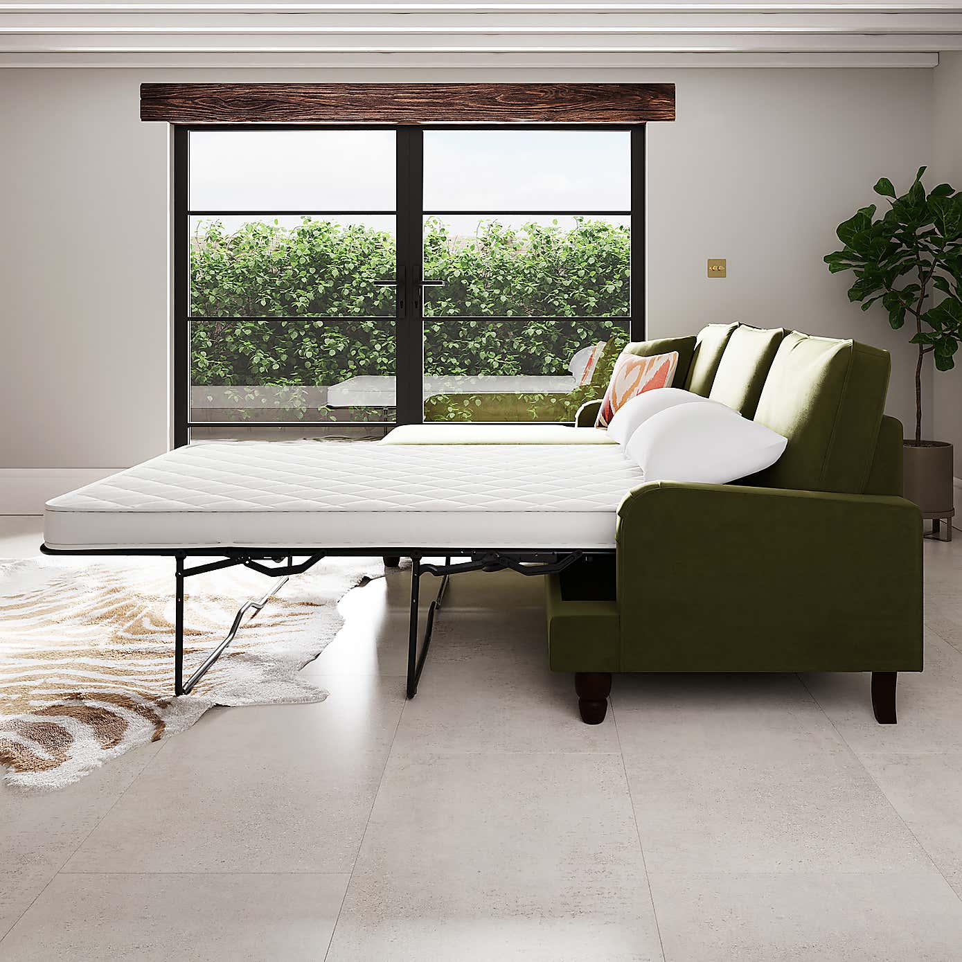 Beatrice Matte Velvet 4 Seater Corner Chaise Double Sofa Bed