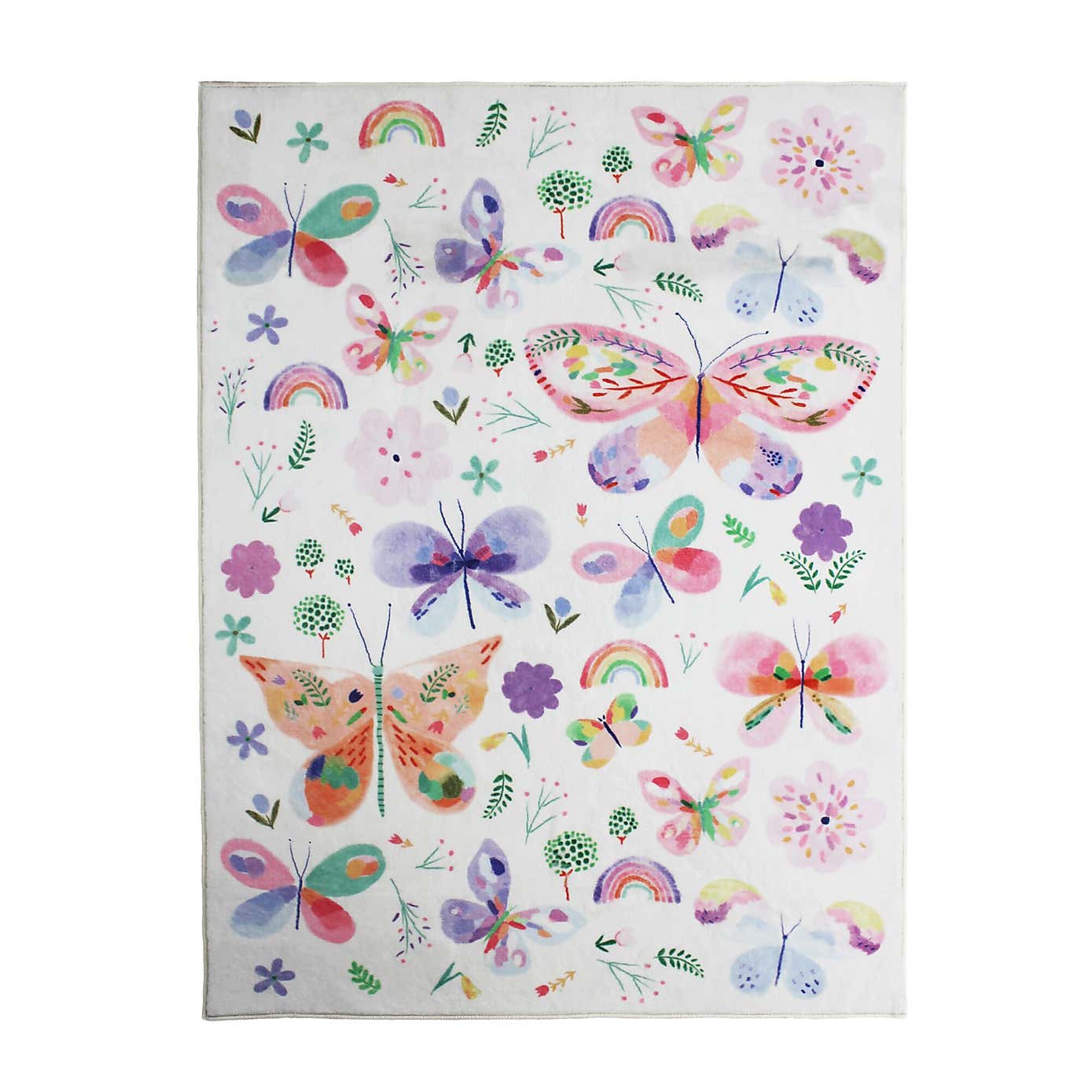Kids Butterflies Washable Faux Fur Rug