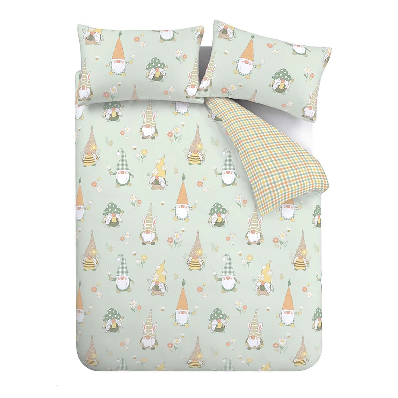 Catherine Lansfield Spring Gnomes Reversible Duvet Cover & Pillowcase Set