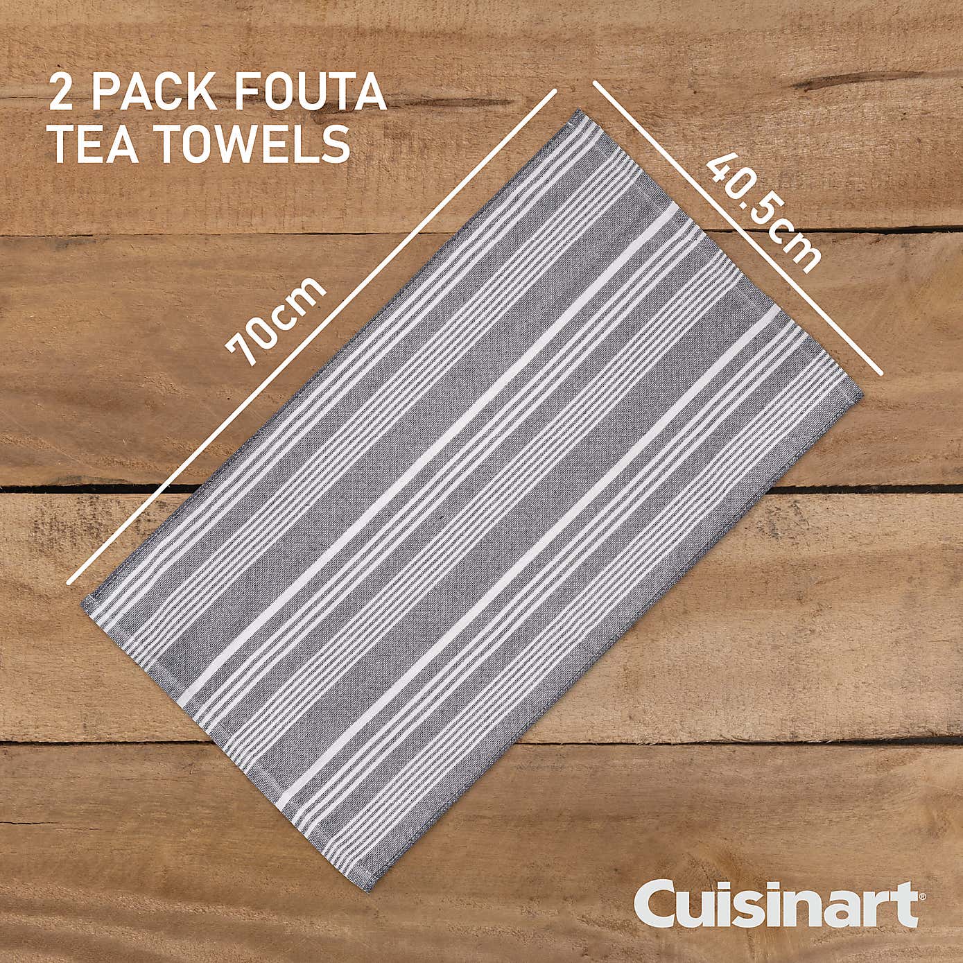 Cuisinart Set of 2 Grey Striped Tea Towels and Single Oven Gloves
