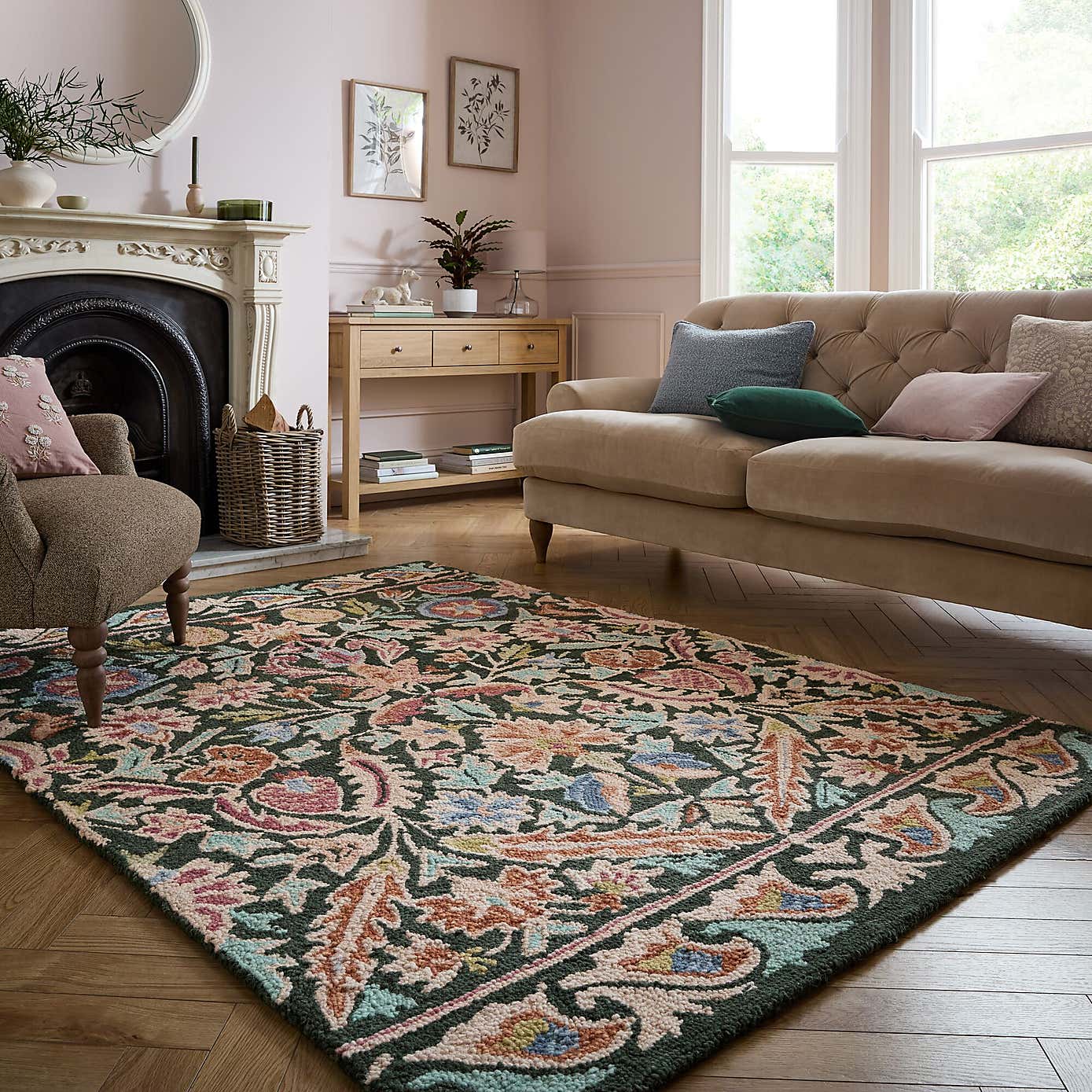 Annalise Mid Century Floral Wool Rug