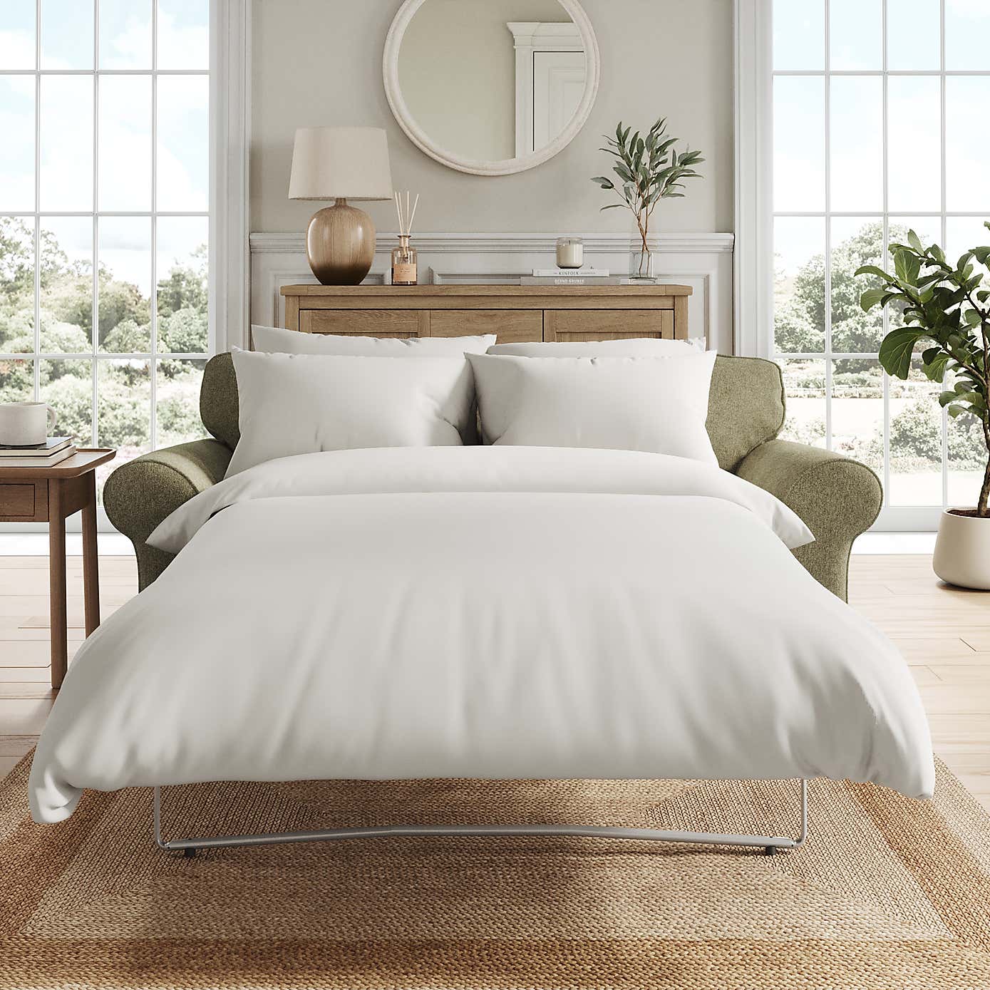 Return - Flori Soft Chenille 2 Seater Sofa Bed, Olive