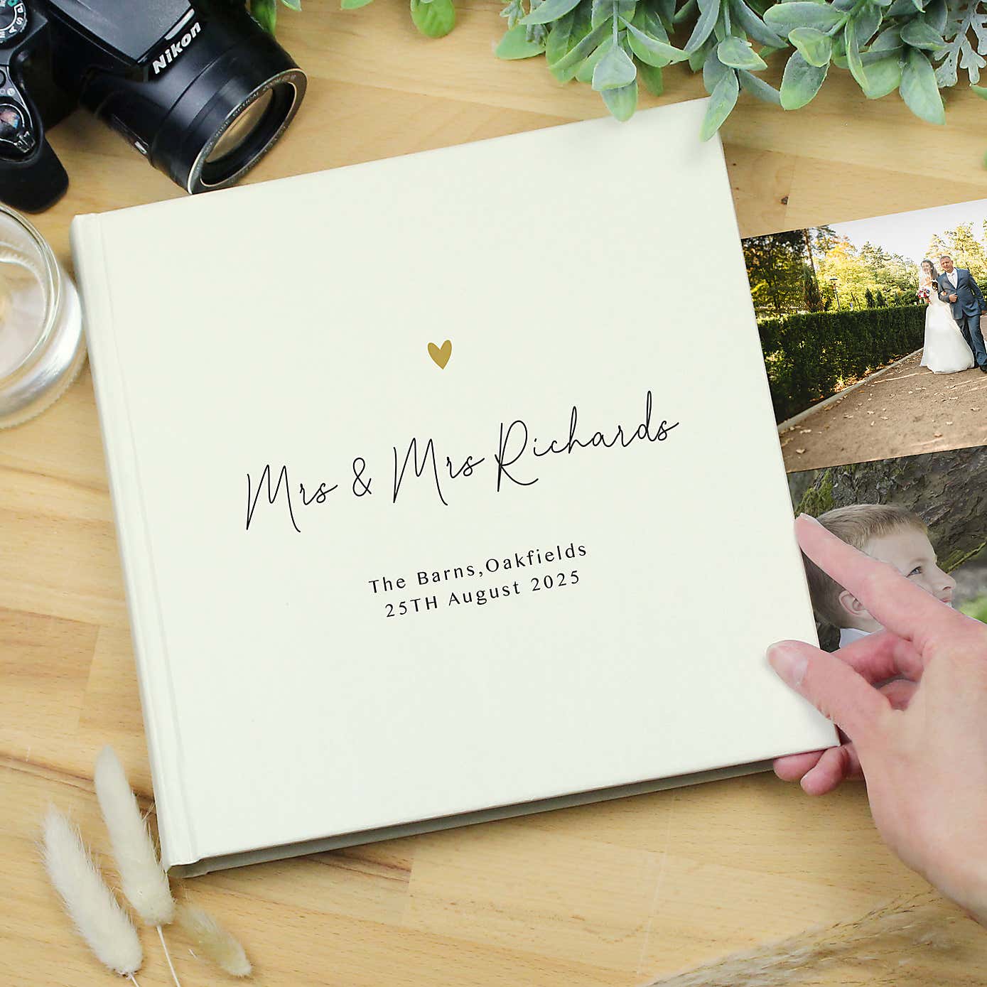 Personalised Gold Heart Couples Square Photo Album