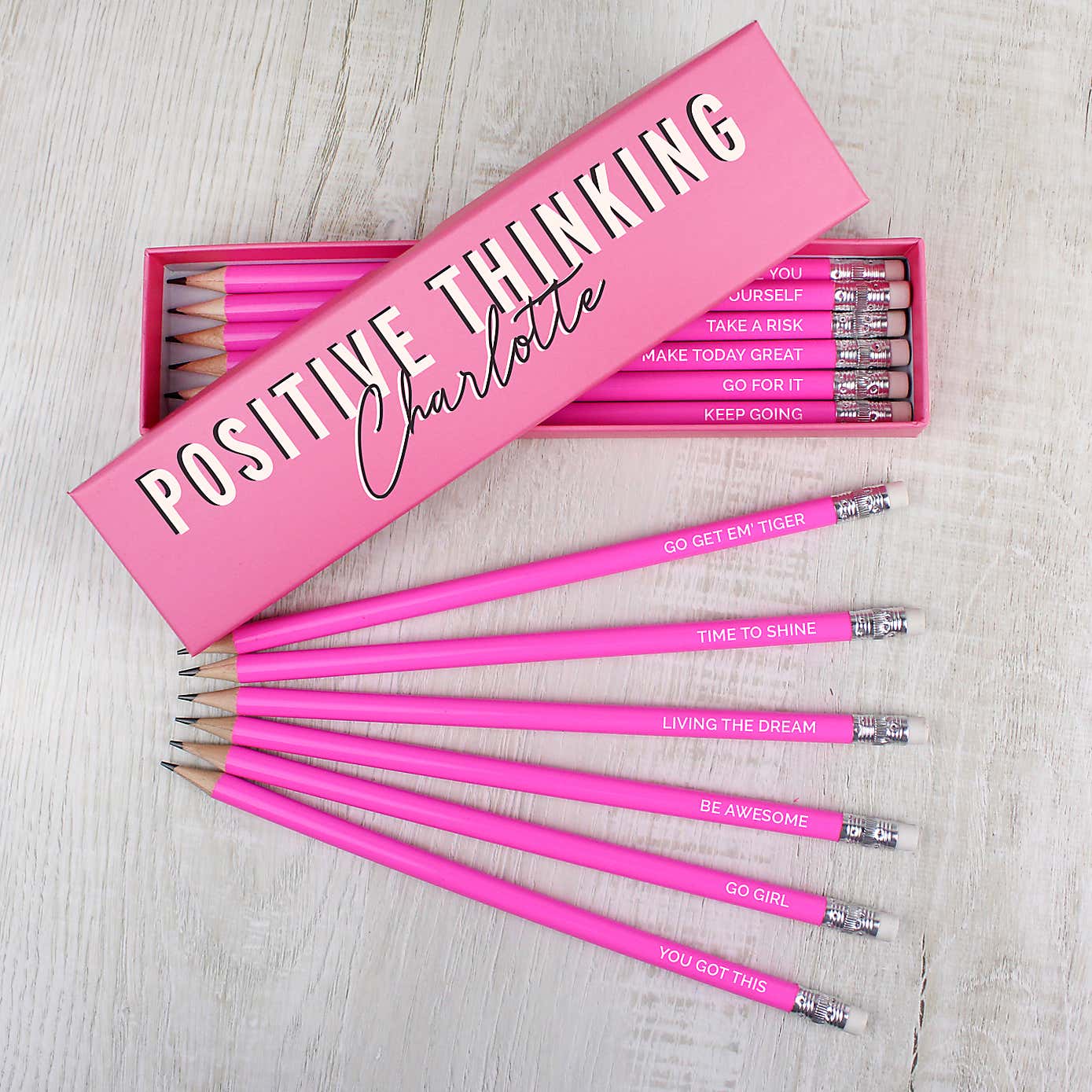 Personalised Positive Thinking Box and 12 HB Pencils