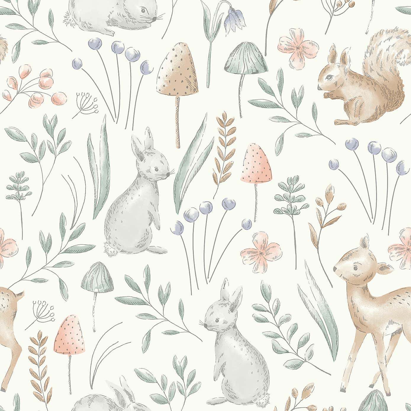 Nu Wall Self Adhesive Woodland Animals Wallpaper