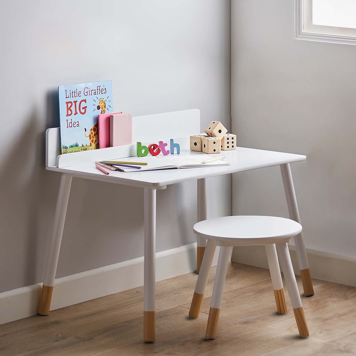 Small White Desk and Stool Set