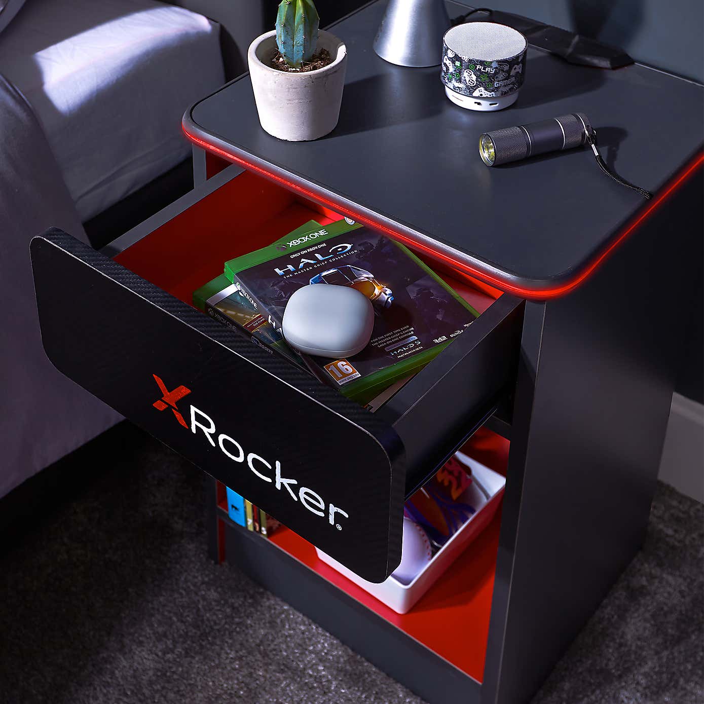 X Rocker Carbon Tek Bedside Table with Wireless charging