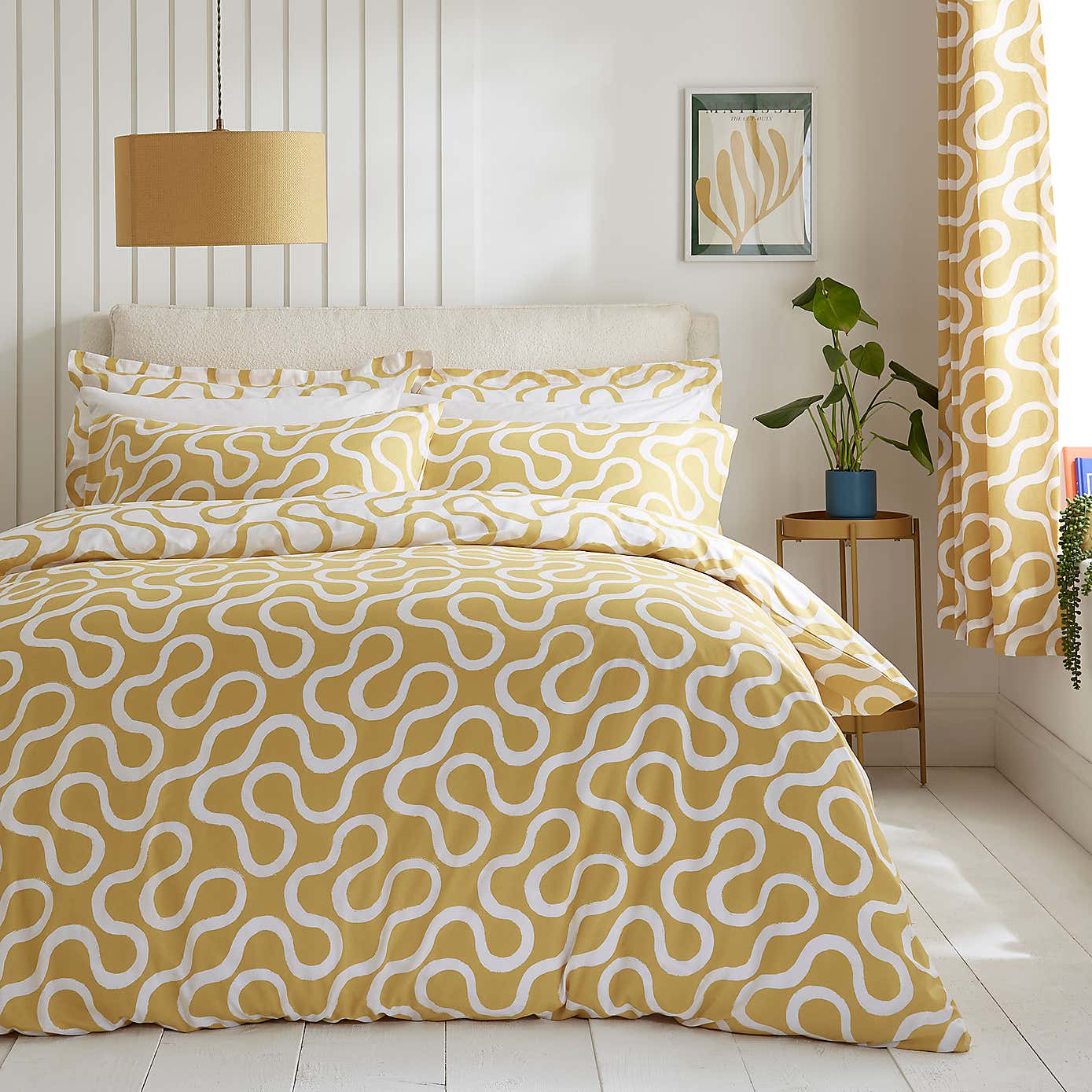 Elements Wiggins Wiggle Ochre Cotton Duvet Cover and Pillowcase Set