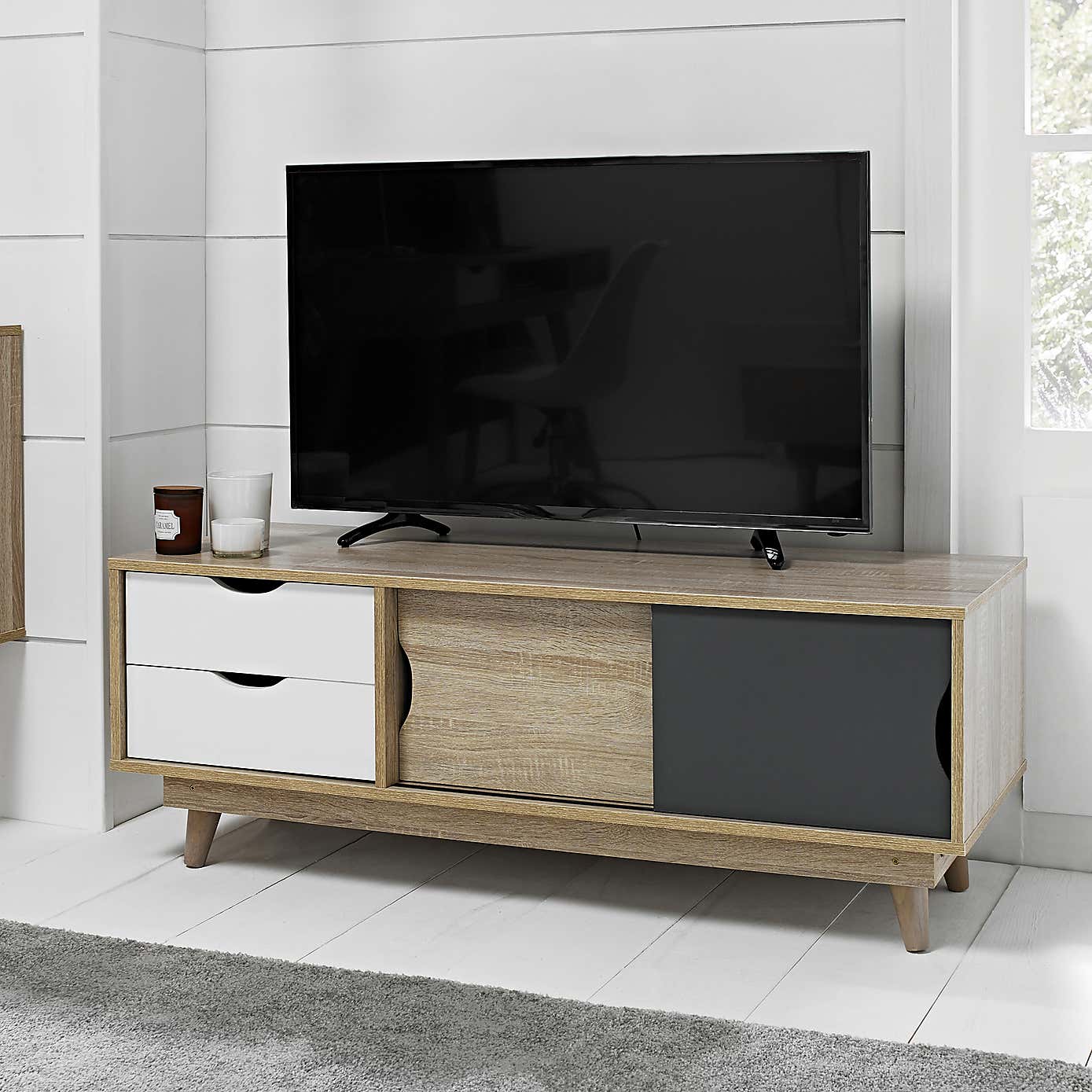 Scandi 2 Drawer Grey TV Media Unit