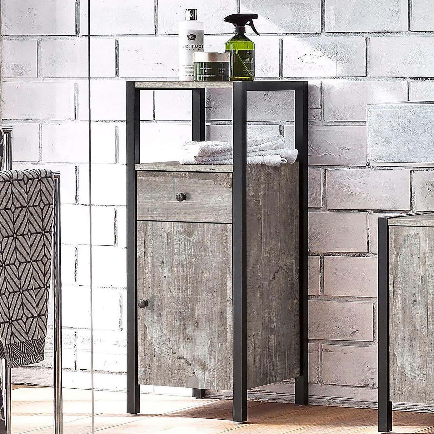 Colton Single Bathroom Cabinet, Concrete Effect