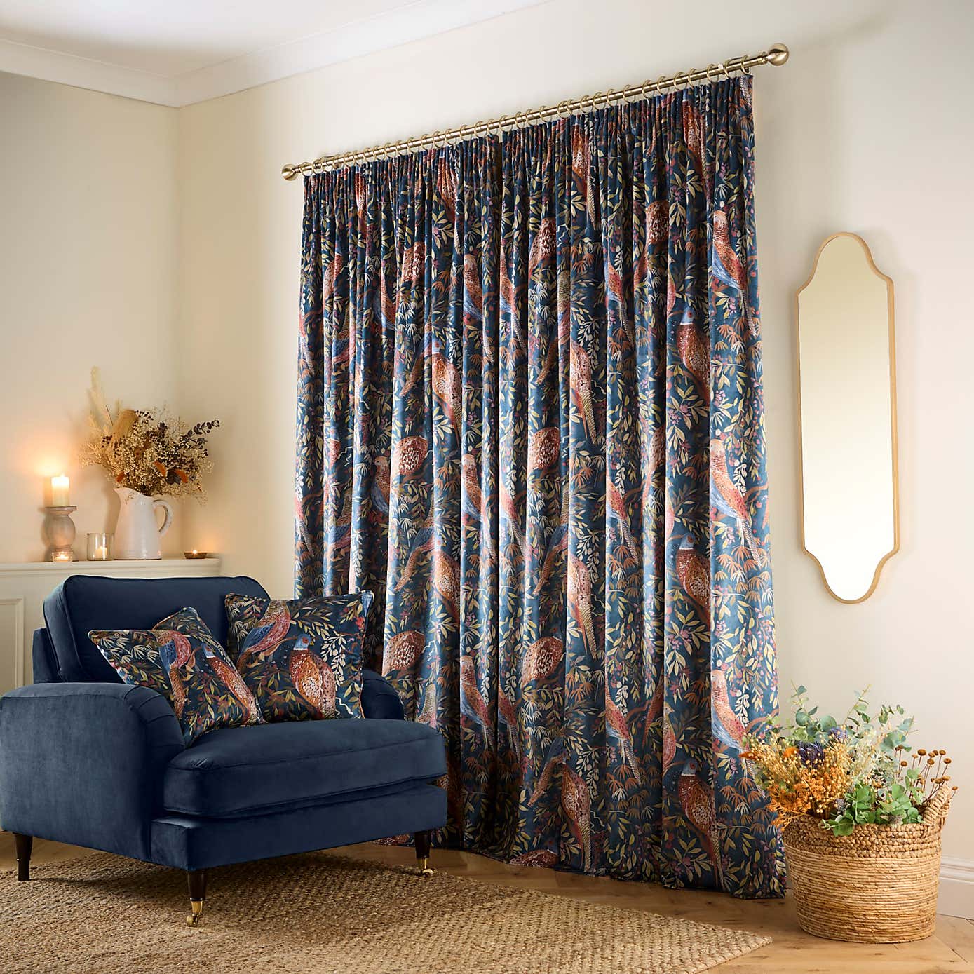 Woodland Pheasant Pencil Pleat Curtains