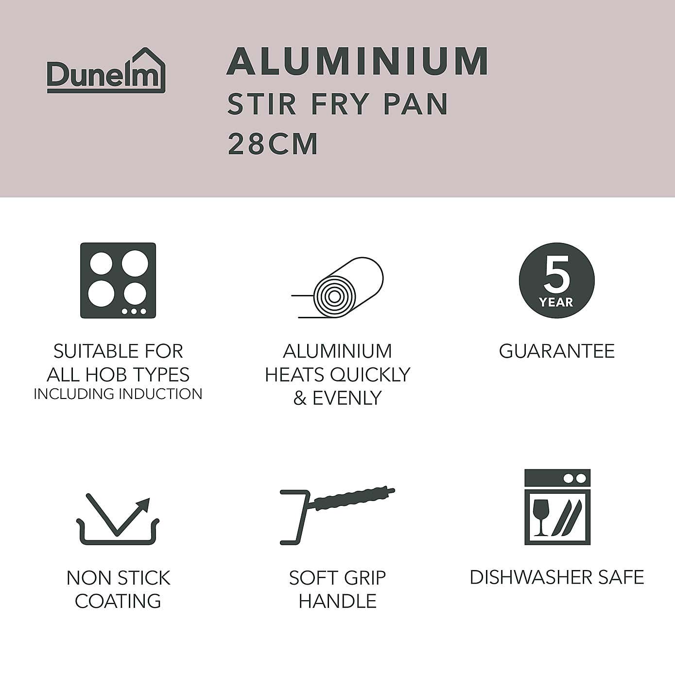 Dunelm Non-Stick Recycled Aluminium Stir Fry Pan, 28cm