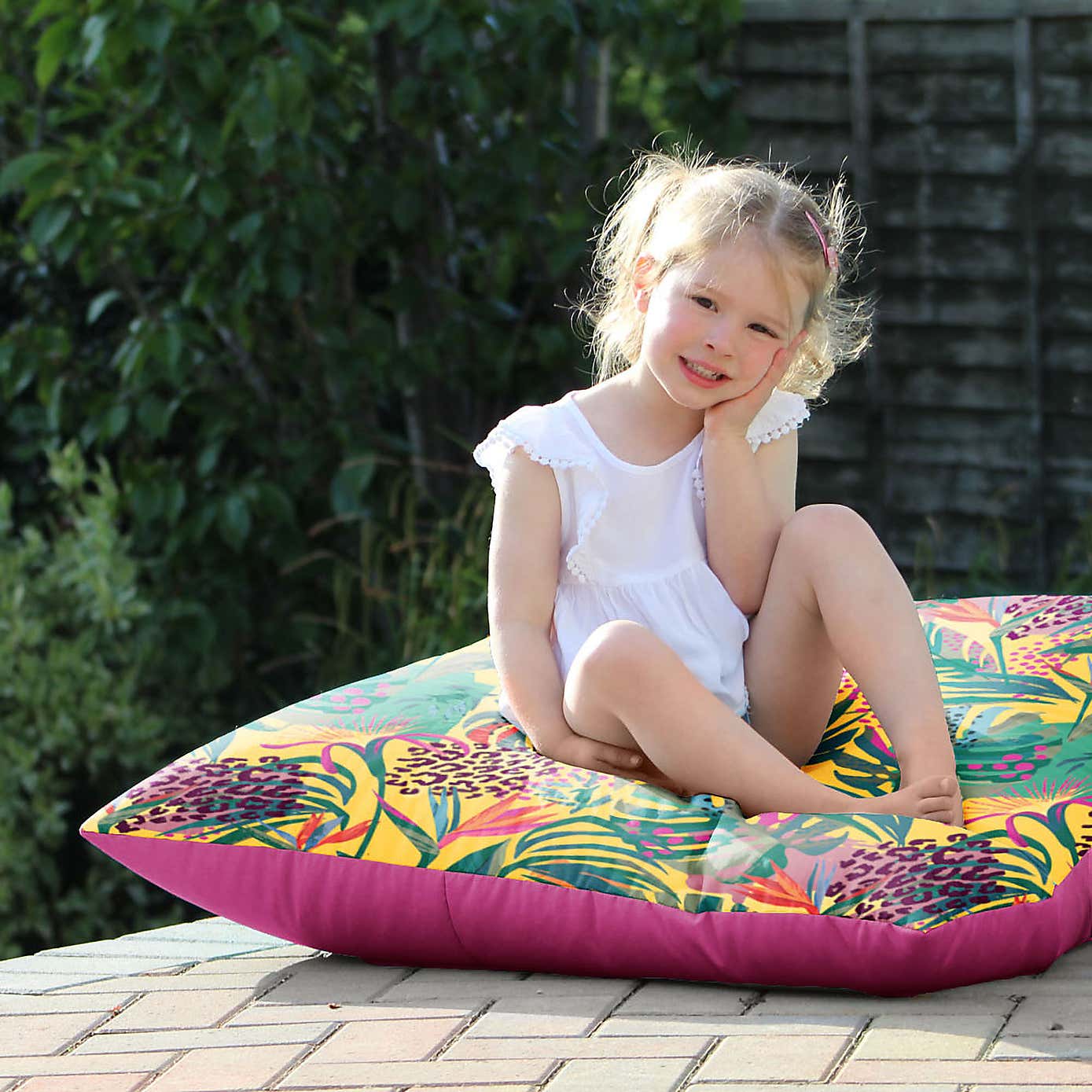 rucomfy Abstract Tropics Printed Square Indoor Outdoor Floor Cushion
